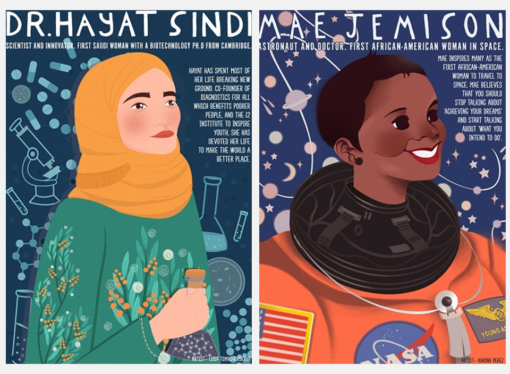 Una colección de afiches con referentes femeninos en disciplinas STEM para niñas y niños